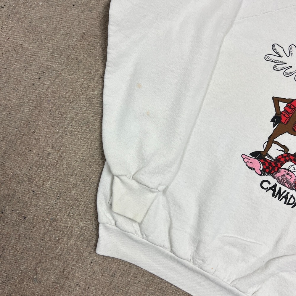 Vintage Moose Milk Sweatshirt Mens XL White 1990s Canada Cartoon Funny Comic - Picture 5 of 12